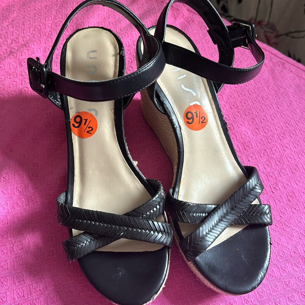 Black wedge sandals